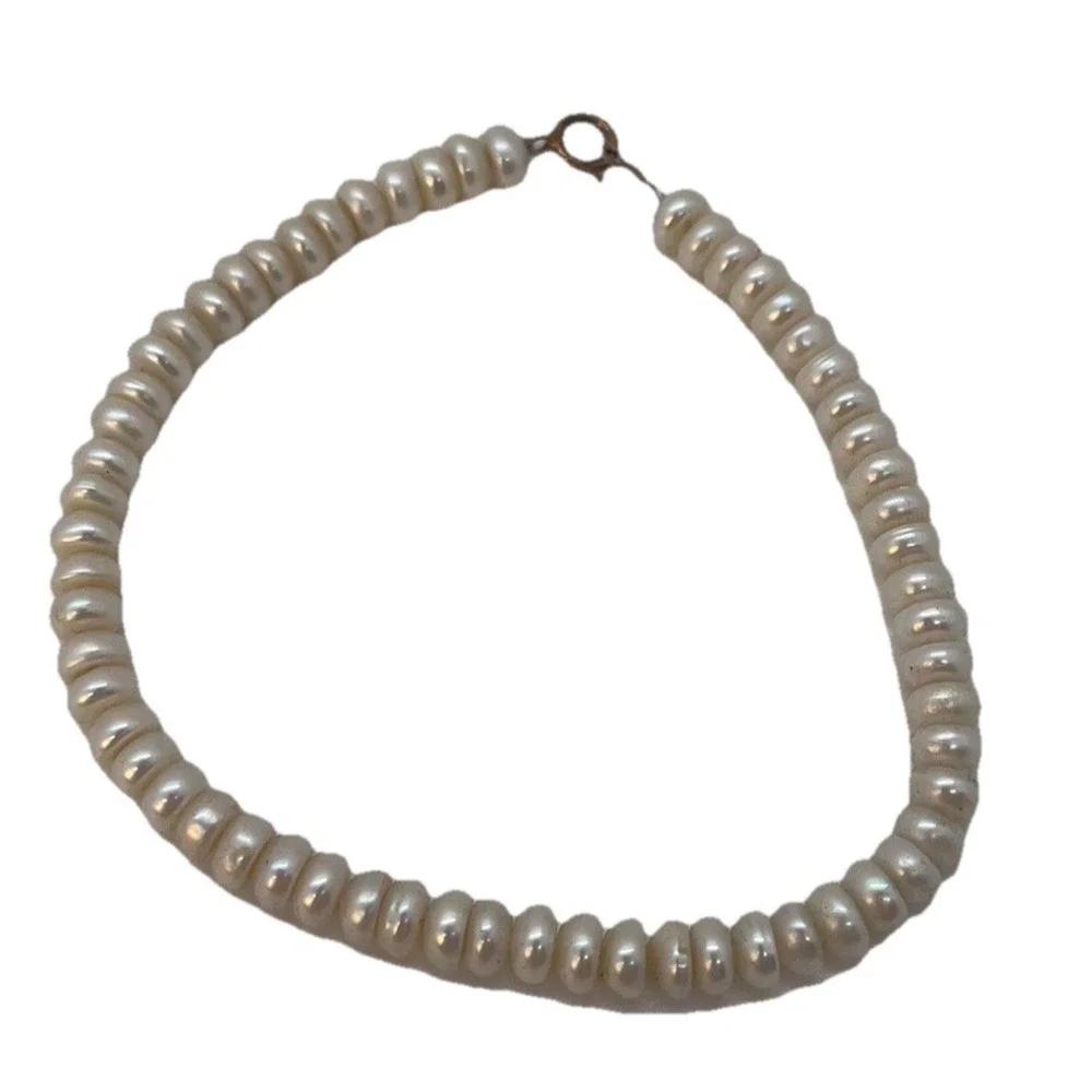 Vintage Cultured Rondelle Pearl Bracelet 10K Yellow Gold Clasp 7.5